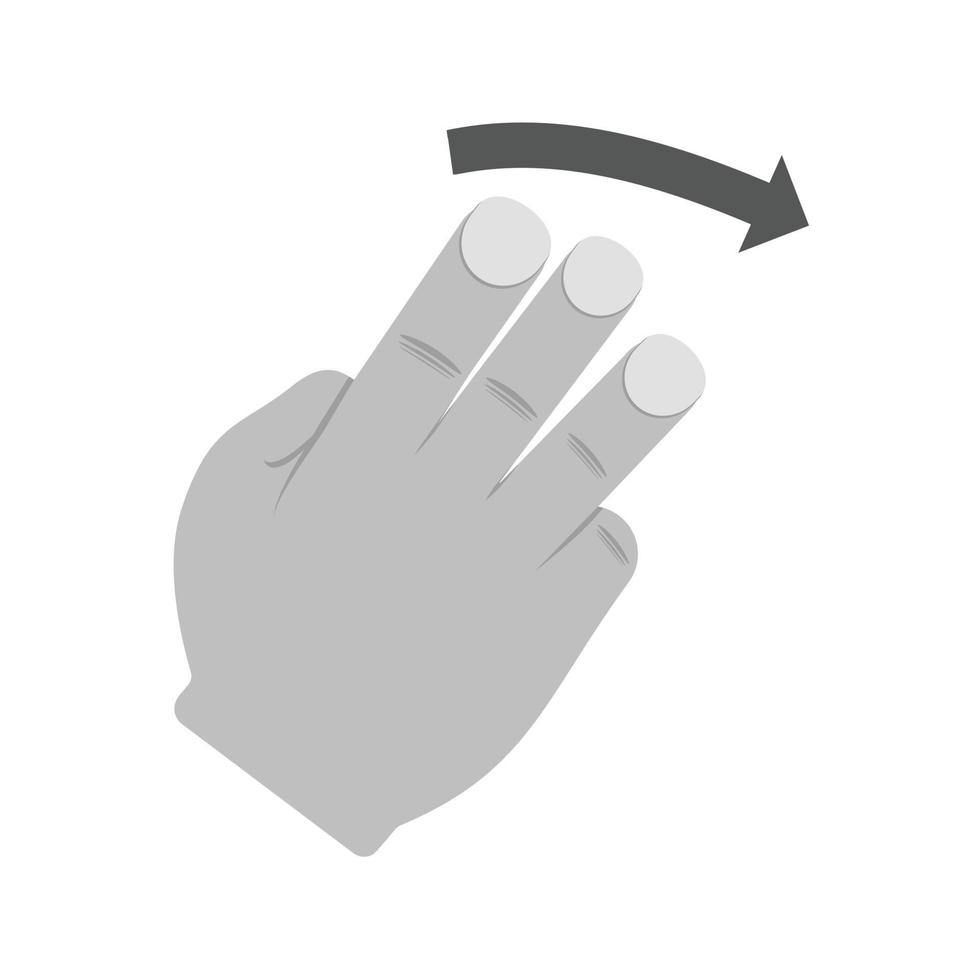 três dedos à direita plana ícone em escala de cinza vetor