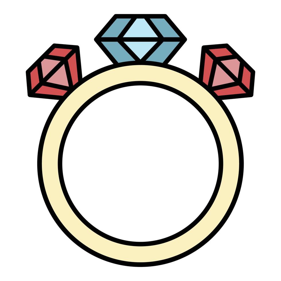 anel com vetor de contorno de cor de ícone de três diamantes