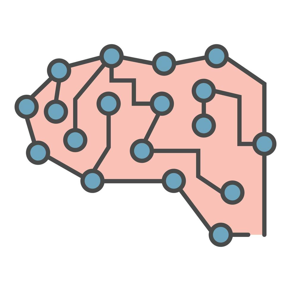 vetor de contorno de cor de ícone de cérebro neural