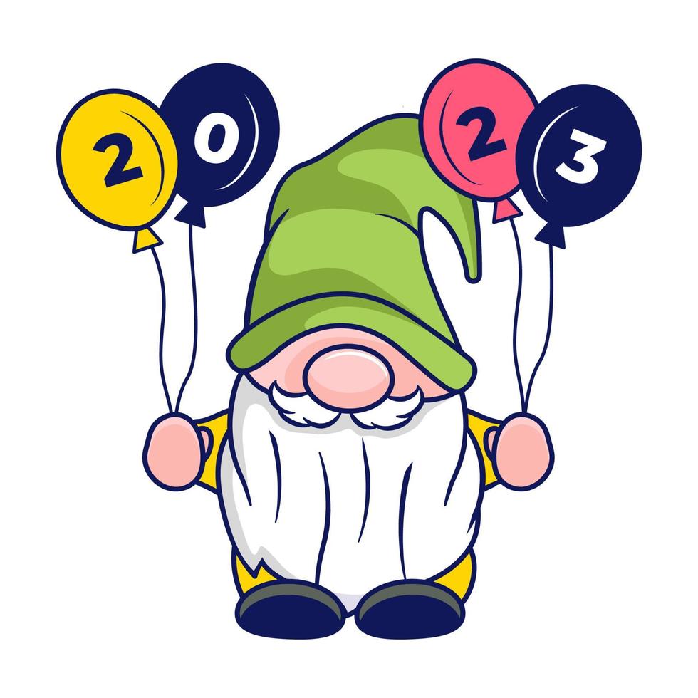 gnomo fofo ano novo 2023 e clipart de personagem de natal. vetor