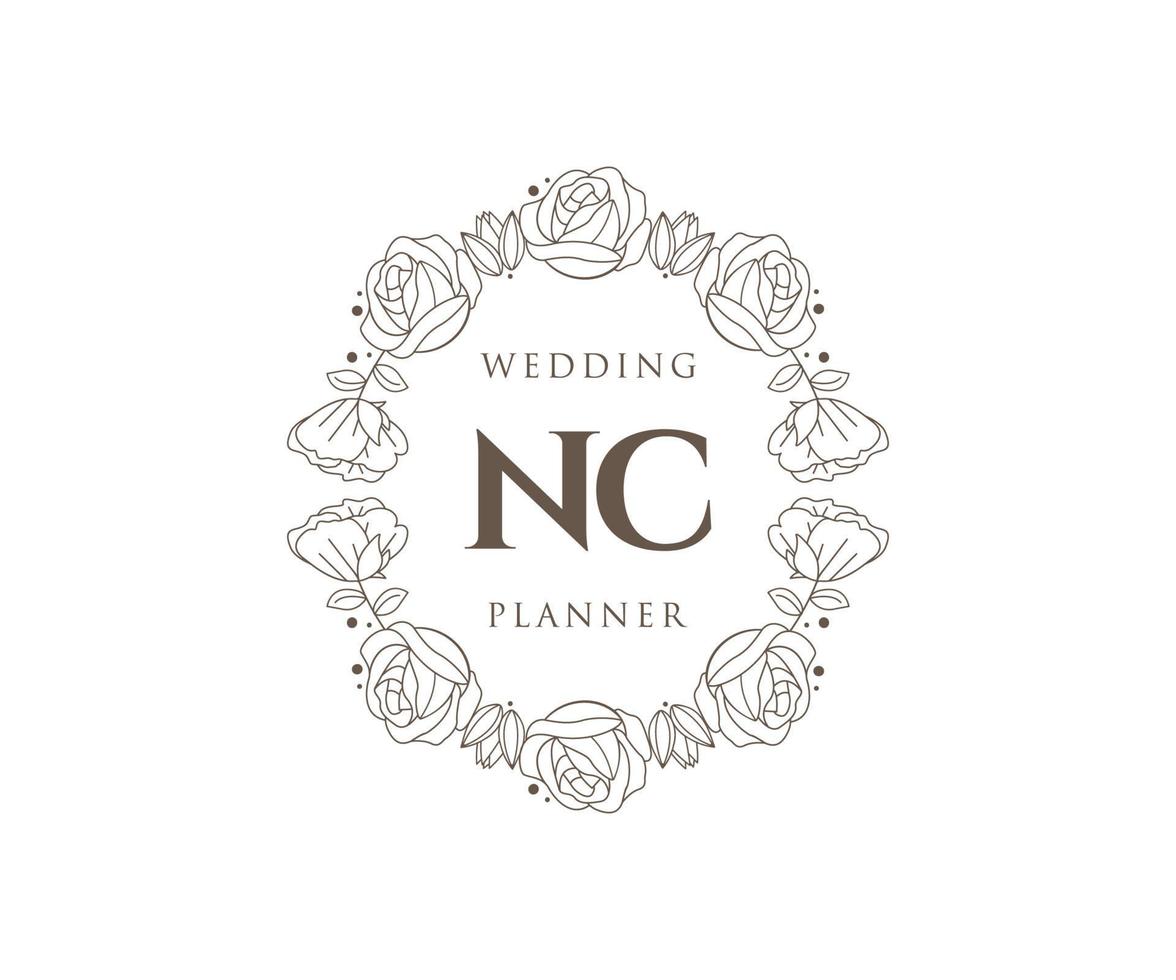 coleção de logotipos de monograma de casamento de carta inicial nc, modelos modernos minimalistas e florais desenhados à mão para cartões de convite, salve a data, identidade elegante para restaurante, boutique, café em vetor