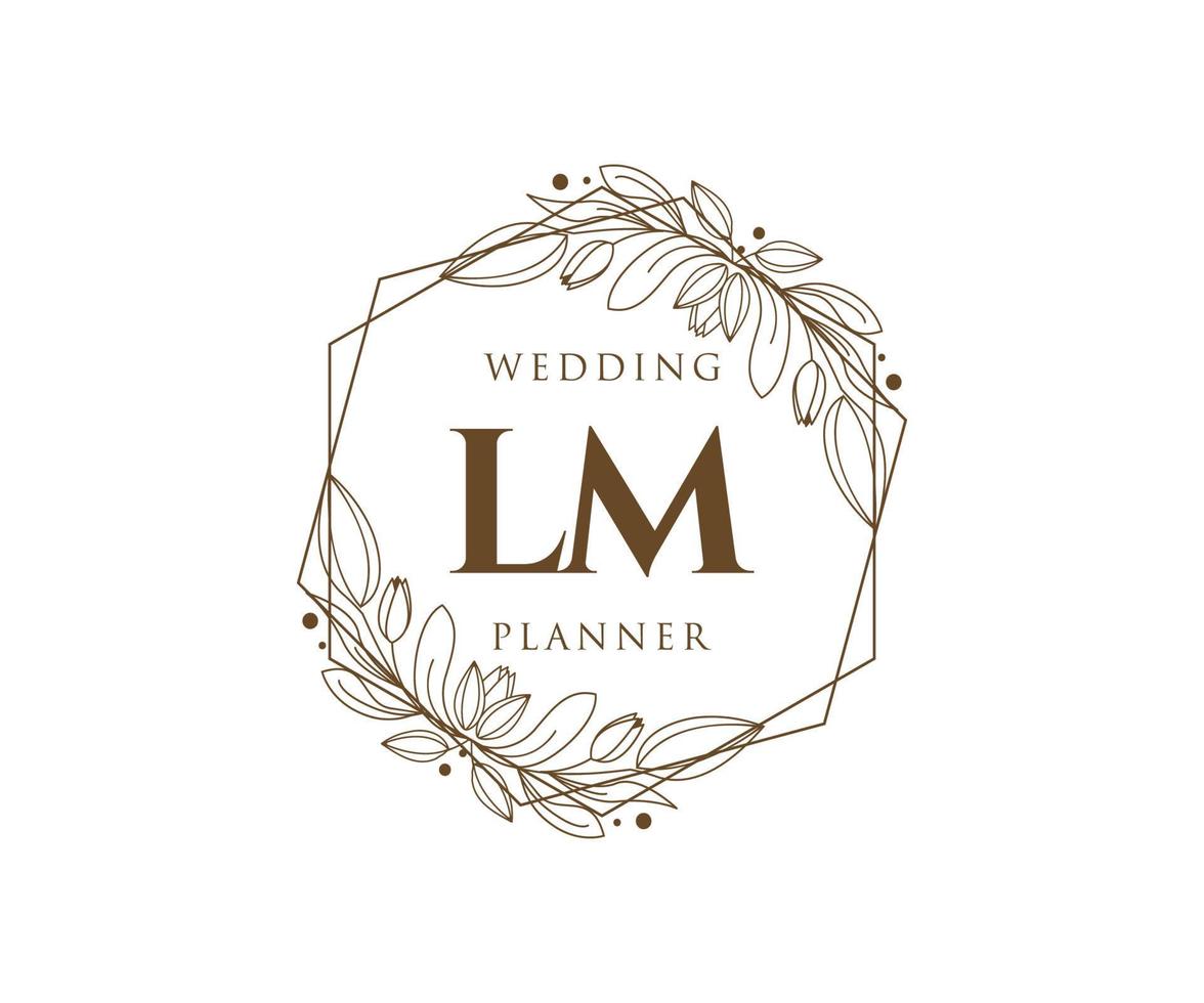 coleção de logotipos de monograma de casamento de letra inicial lm, modelos modernos minimalistas e florais desenhados à mão para cartões de convite, salve a data, identidade elegante para restaurante, boutique, café em vetor