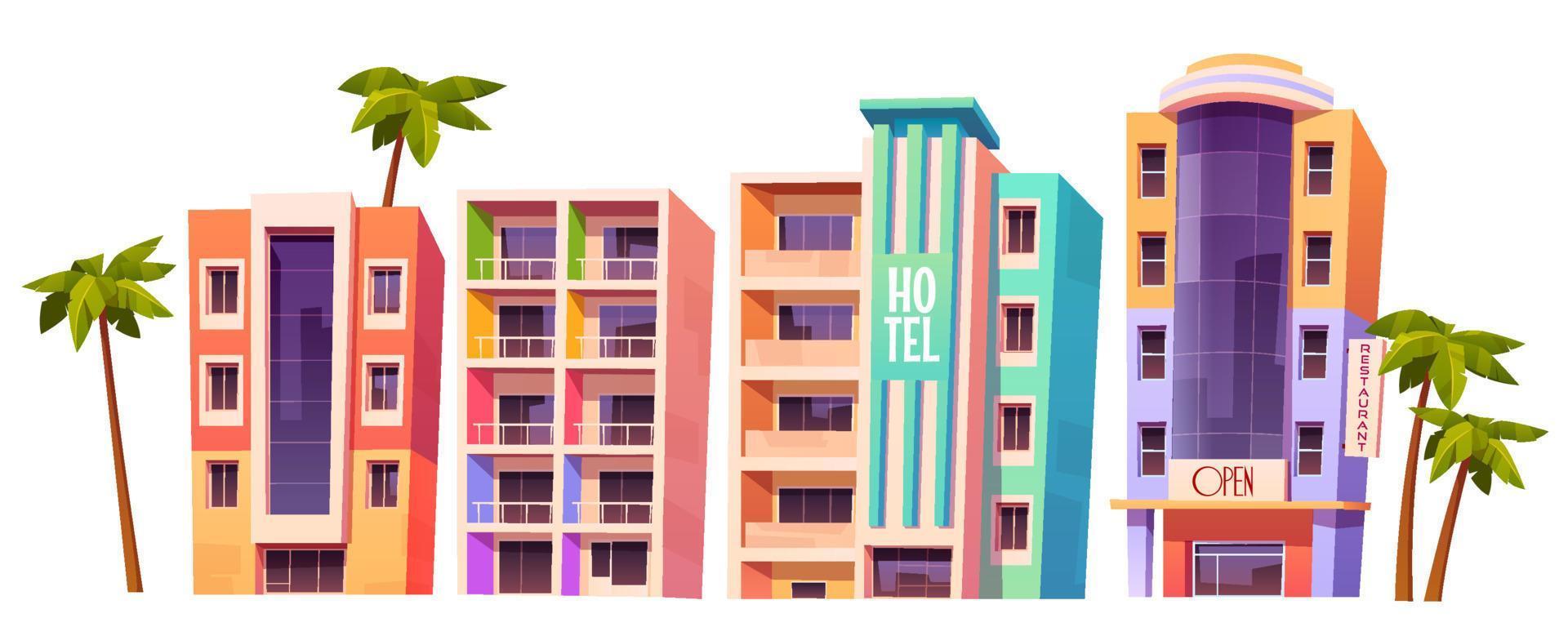 edifícios, hotéis modernos em miami no verão vetor