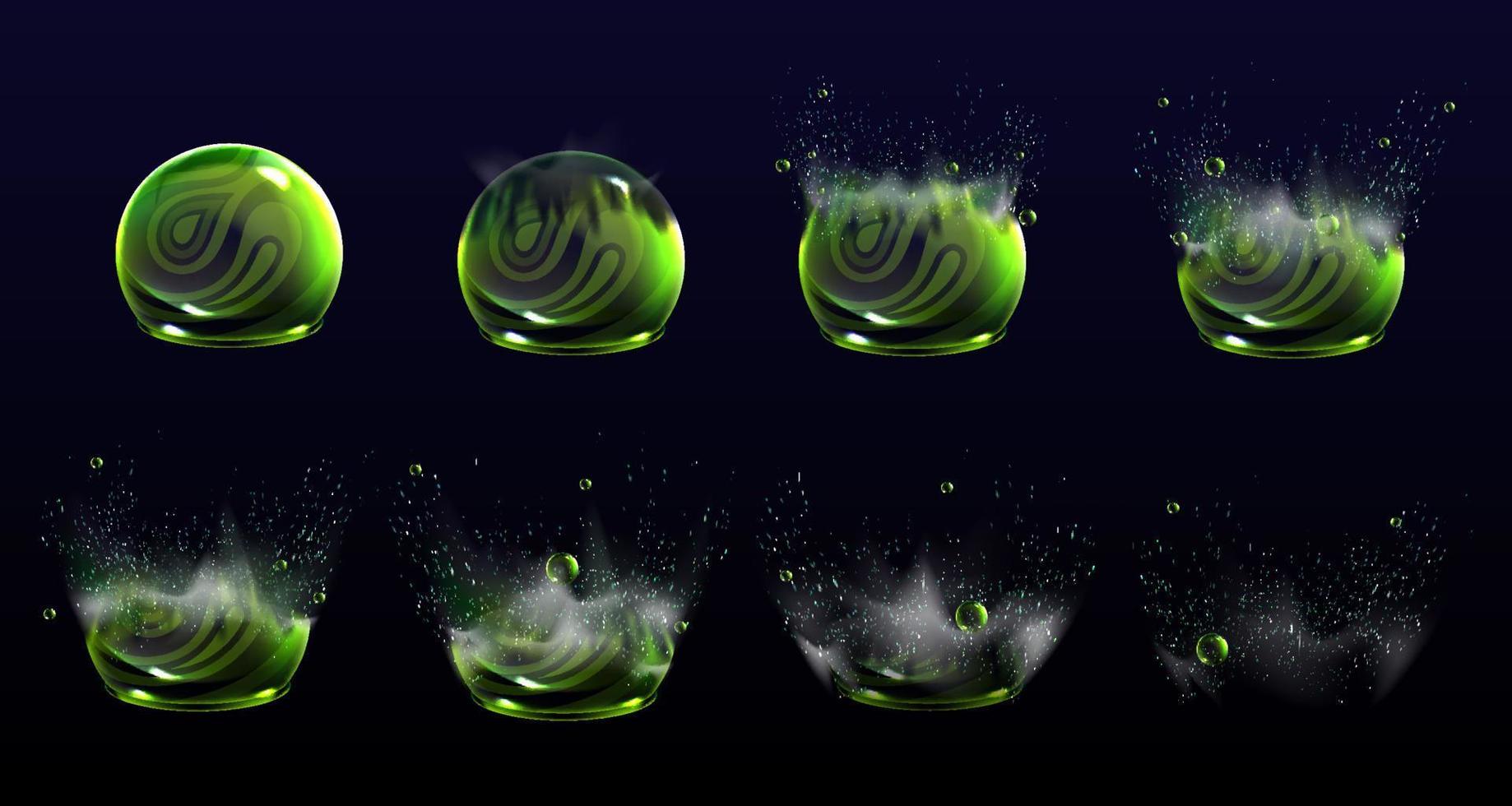 estágios de animação de explosão de escudos de bolha quebrada vetor