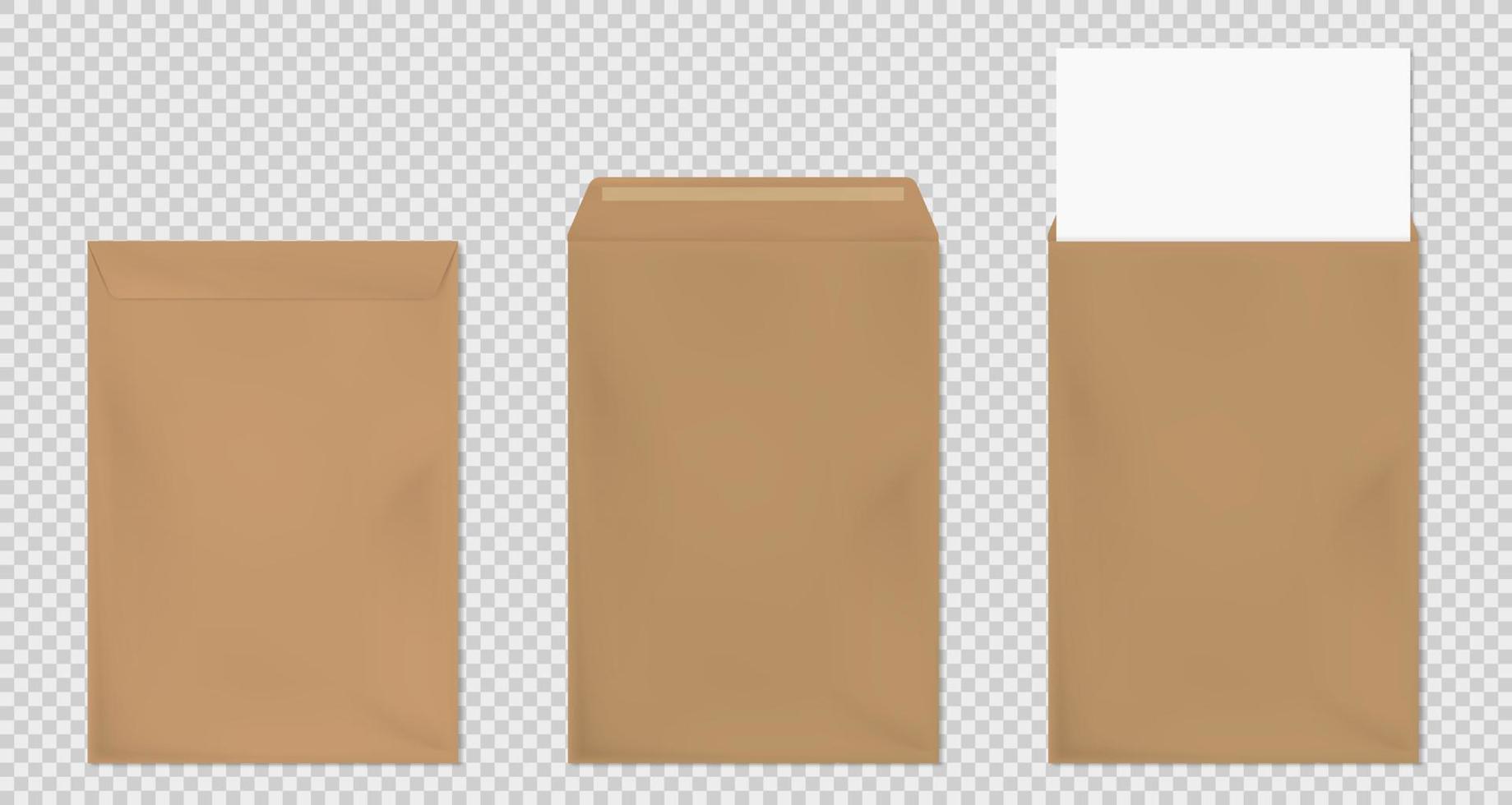 modelo de envelope marrom a4, conjunto de capas de papel em branco vetor