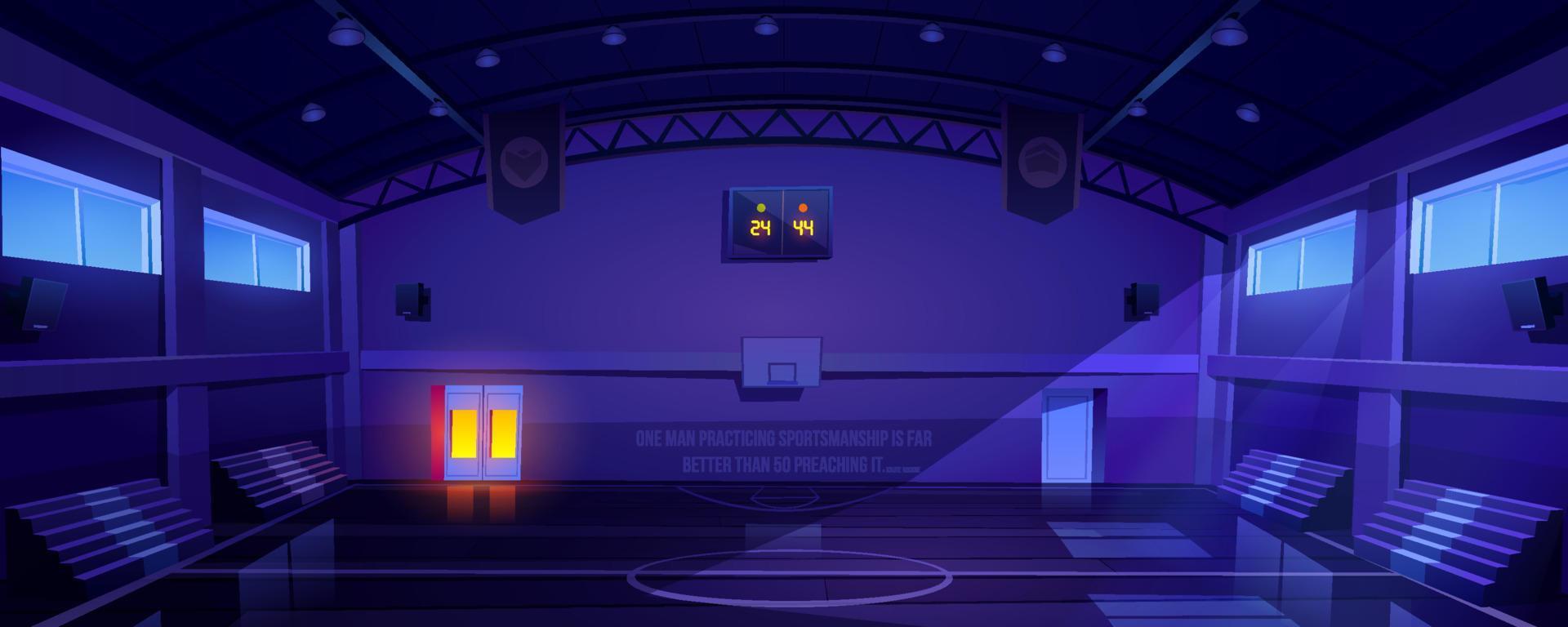 quadra de basquete vazia interior escuro, estádio vetor