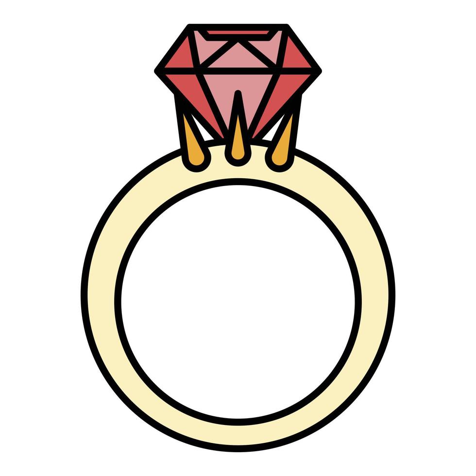anel de ouro com vetor de contorno de cor de ícone de pedra preciosa