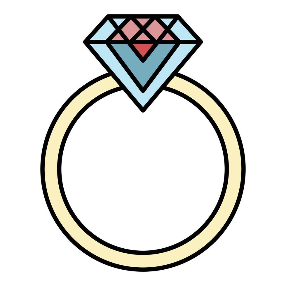 vetor de contorno de cor de ícone de aliança de casamento esmeralda