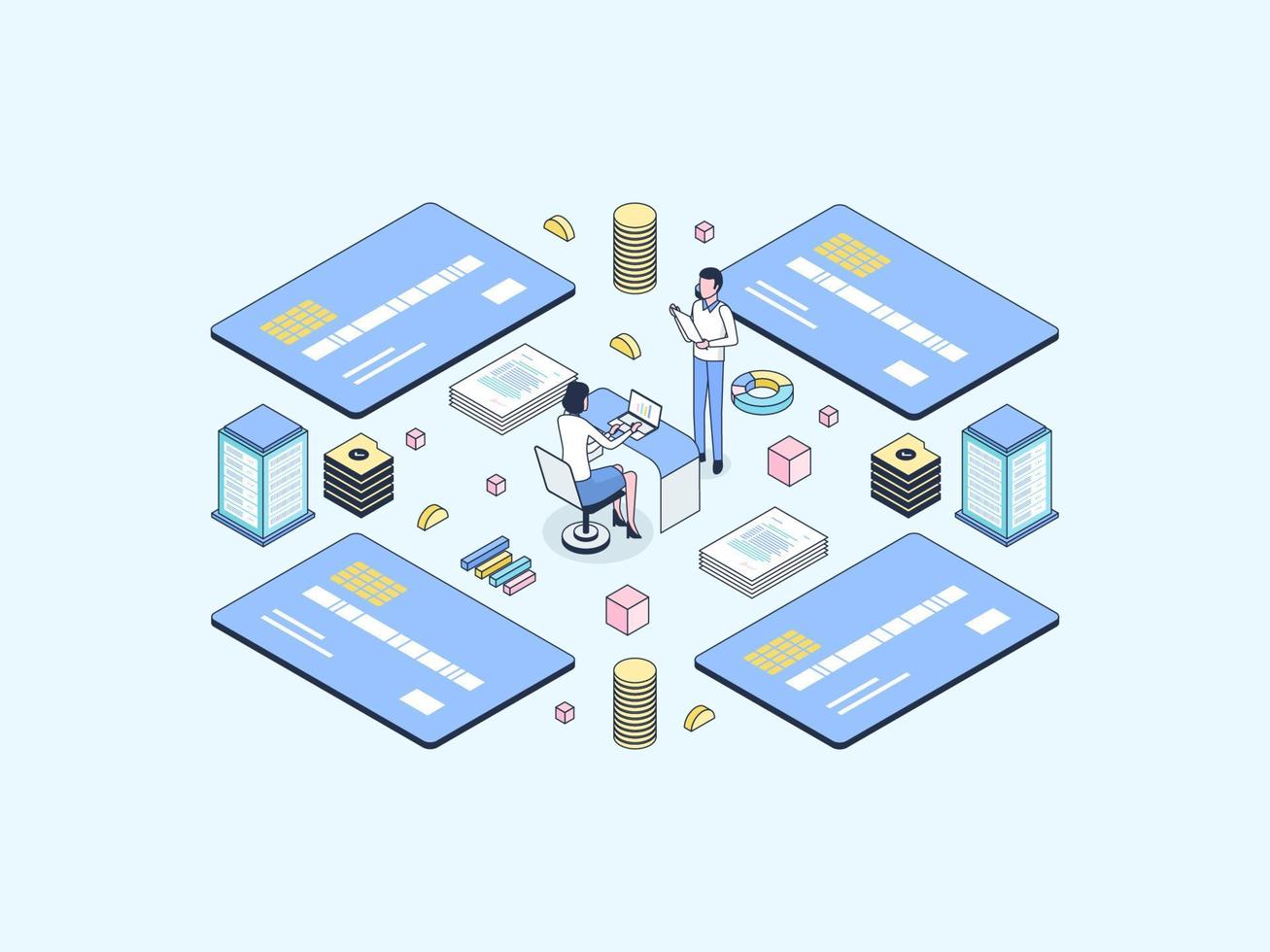 cor linear de ilustração isométrica do sistema de cartão de crédito. adequado para aplicativos móveis, sites, banners, diagramas, infográficos e outros ativos gráficos. vetor
