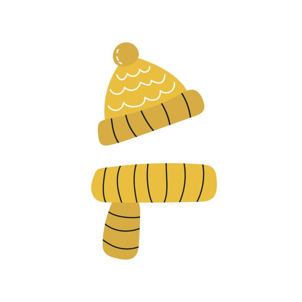 chapéu amarelo e carf vector clipart estilizado. ilustração do conceito de outono para adesivos e ícones. estilo infantil minimalista, cor preta e amarela