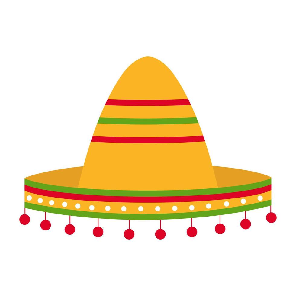 ilustração em vetor chapéu sombrero mexicano em um fundo branco. chapéu mexicano tradicional.