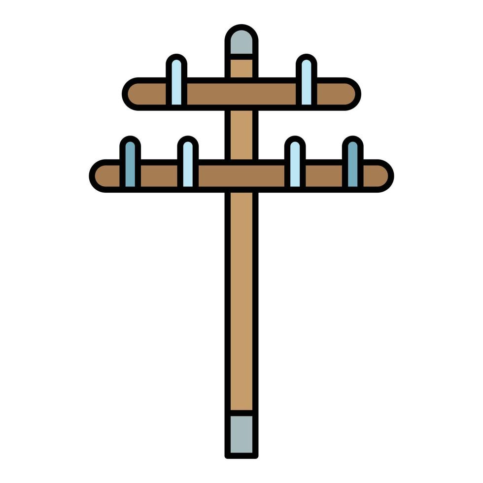 vetor de contorno de cor de ícone de torre elétrica de madeira