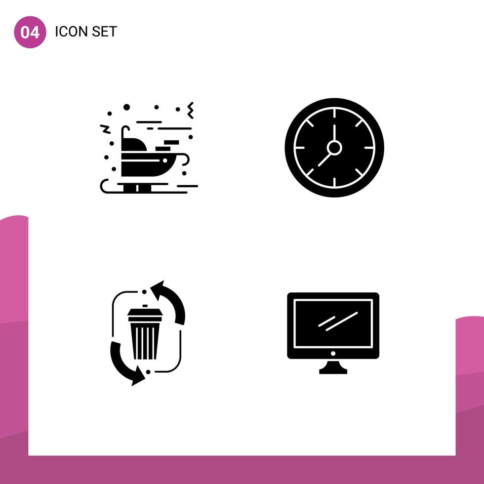 grupo de 4 sinais e símbolos de glifos sólidos para descarte de carruagem elementos de design de vetores editáveis de gerenciamento de timer santa