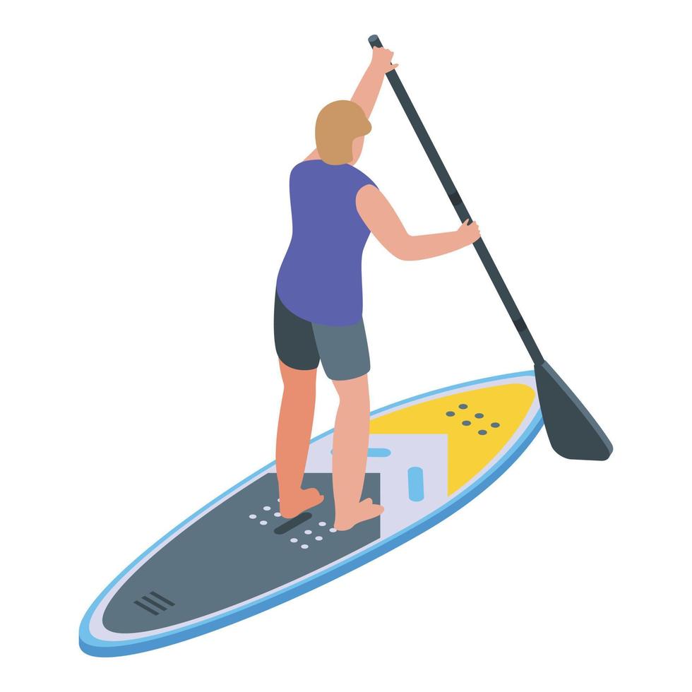 homem stand up paddle ícone, estilo isométrico vetor