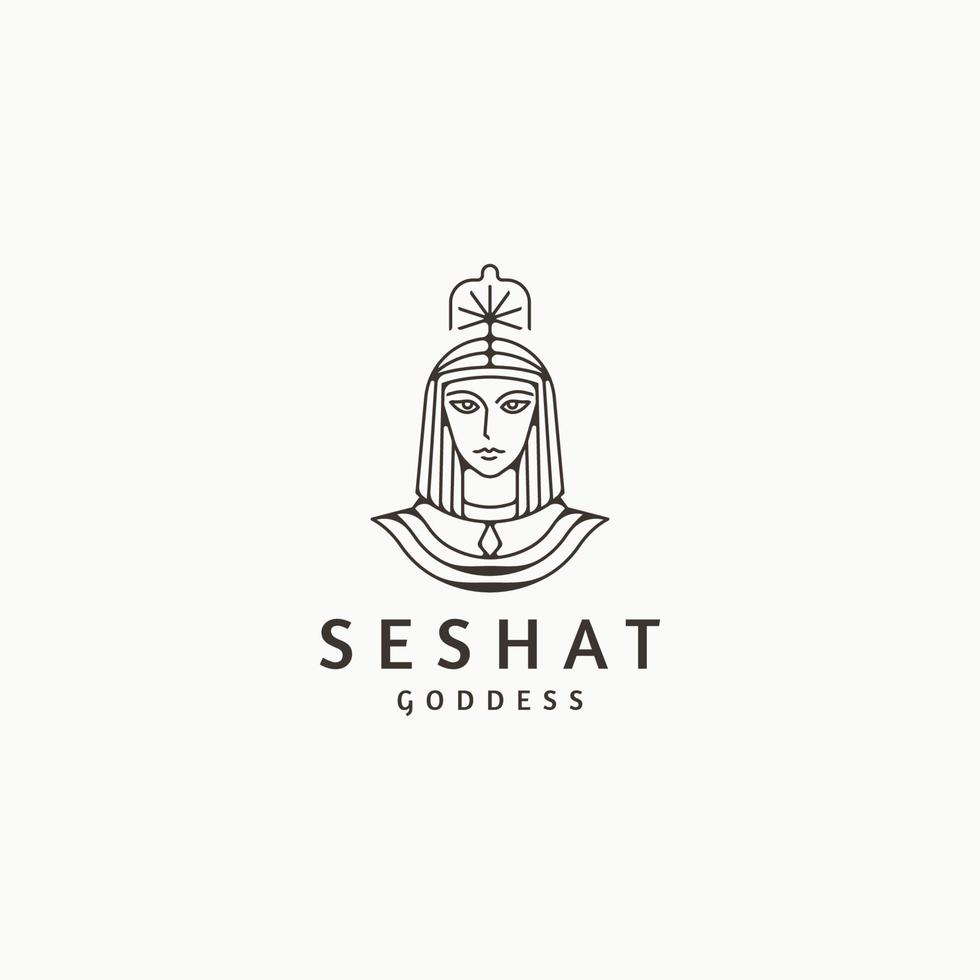 seshat deusa egípcia antiga da escrita, sabedoria e conhecimento modelo de design de ícone de logotipo vetor plano