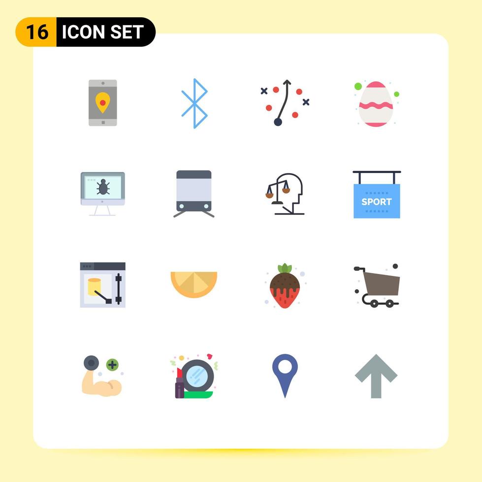 conjunto de 16 pacotes de cores planas comerciais para festival de gerenciamento de monitor de tela pacote editável de ovo de elementos de design de vetores criativos