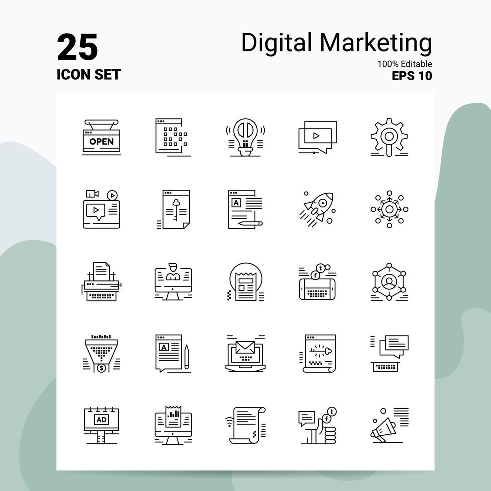 25 conjunto de ícones de marketing digital 100 eps editáveis 10 arquivos de conceito de logotipo de negócios ideias de design de ícone de linha vetor