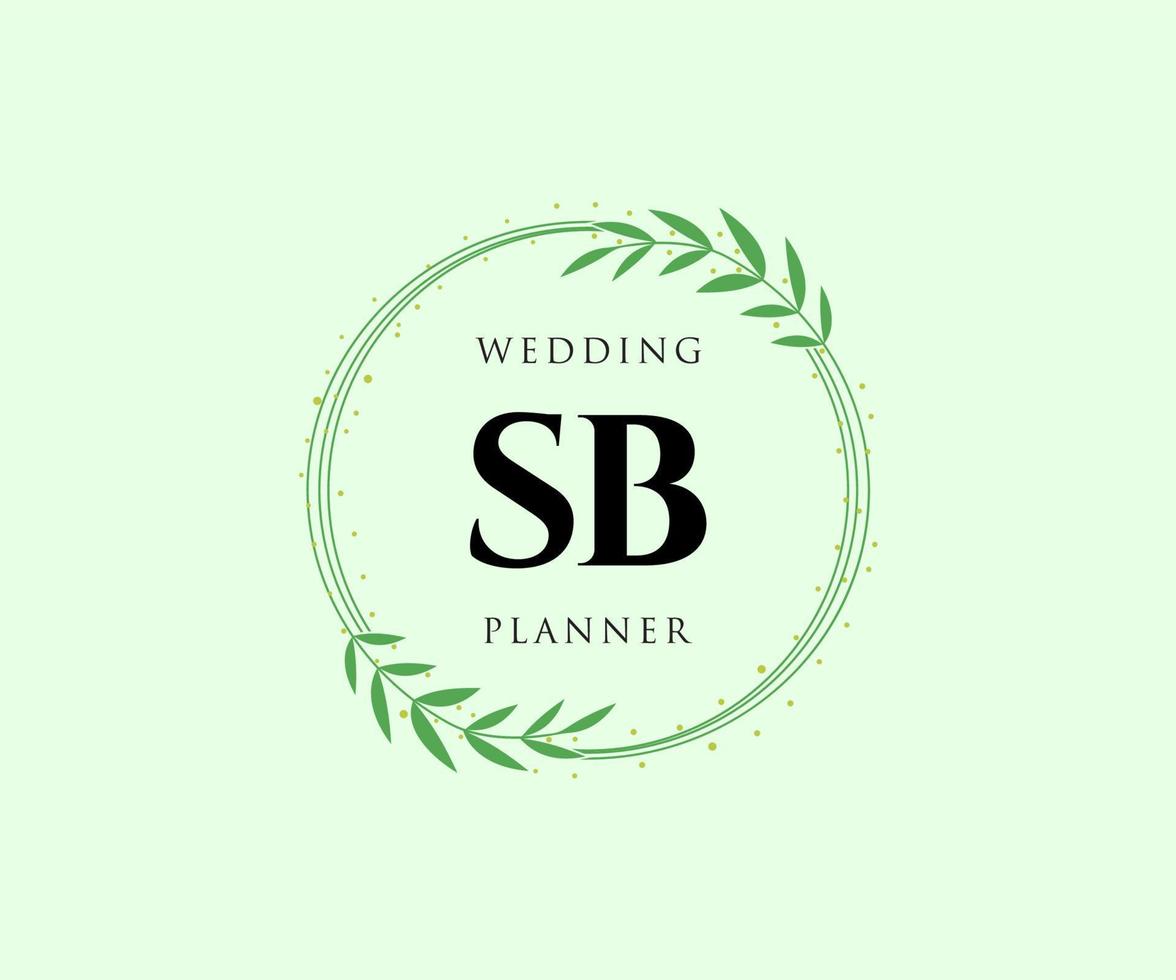 coleção de logotipos de monograma de casamento de letra inicial sb, modelos modernos minimalistas e florais desenhados à mão para cartões de convite, salve a data, identidade elegante para restaurante, boutique, café em vetor