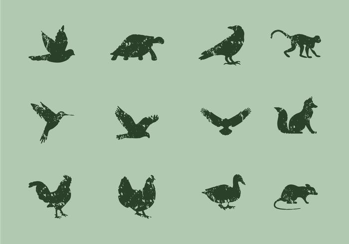 Ícones de animais com estilo de litografia vetor