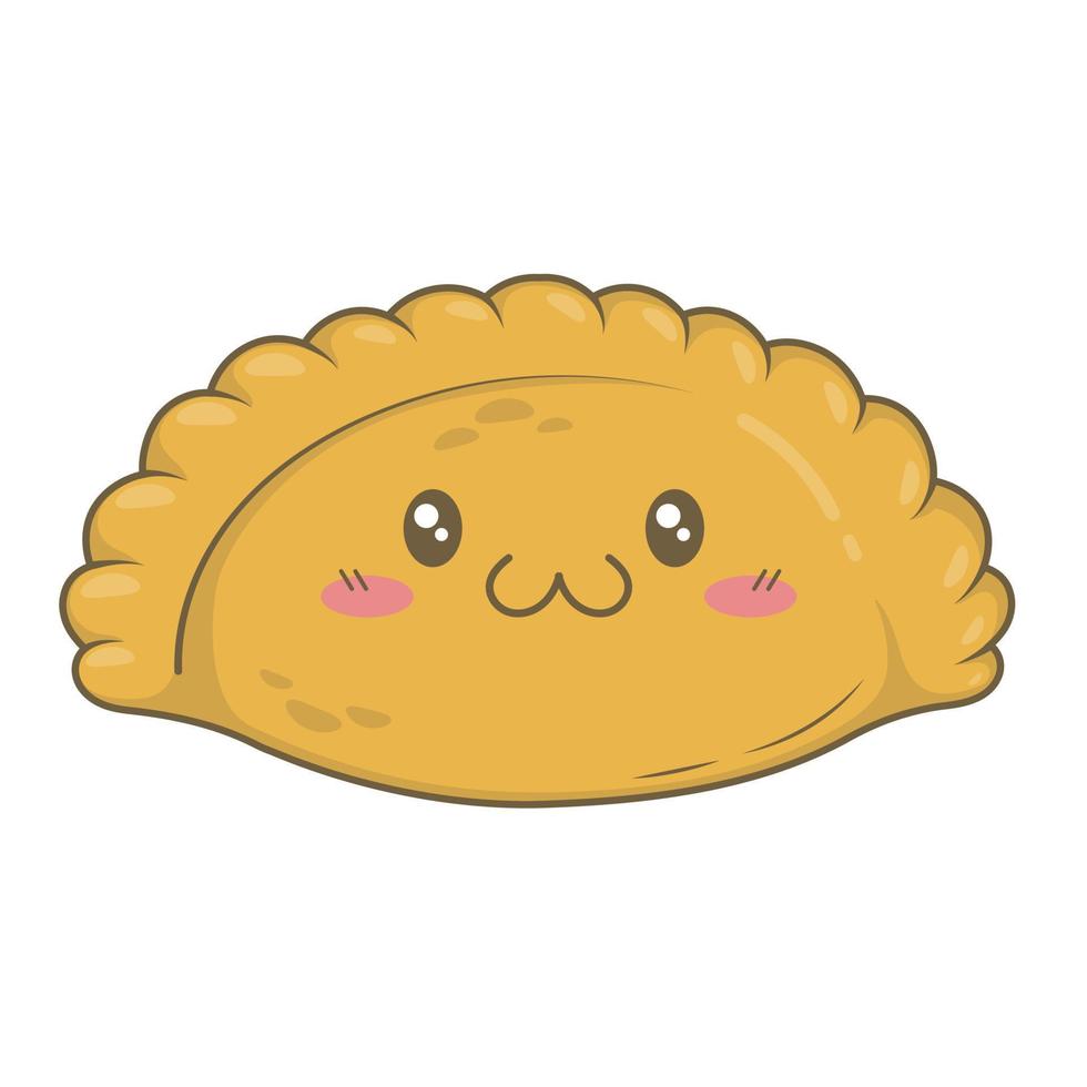 Patty de empanadas de prato mexicano de desenho animado kawaii isolado no fundo branco vetor