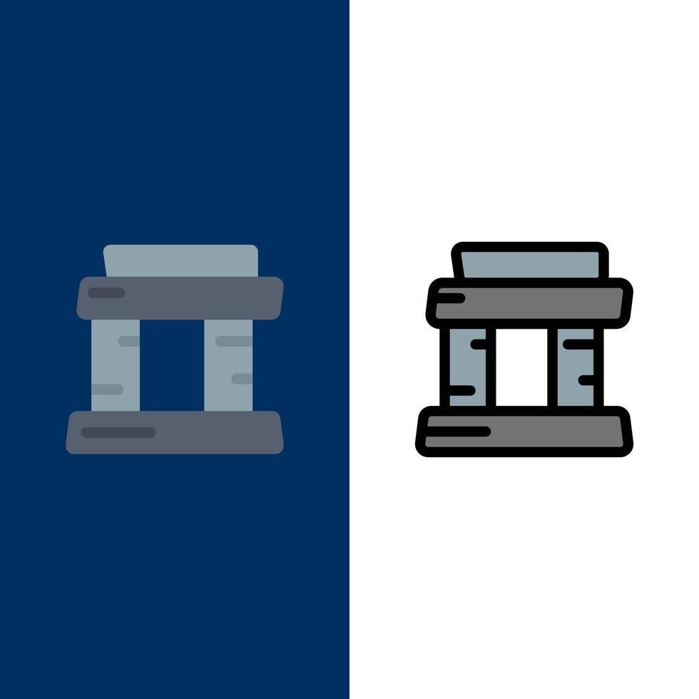 ícones da torre de paris marco plano e conjunto de ícones cheios de linha vector fundo azul