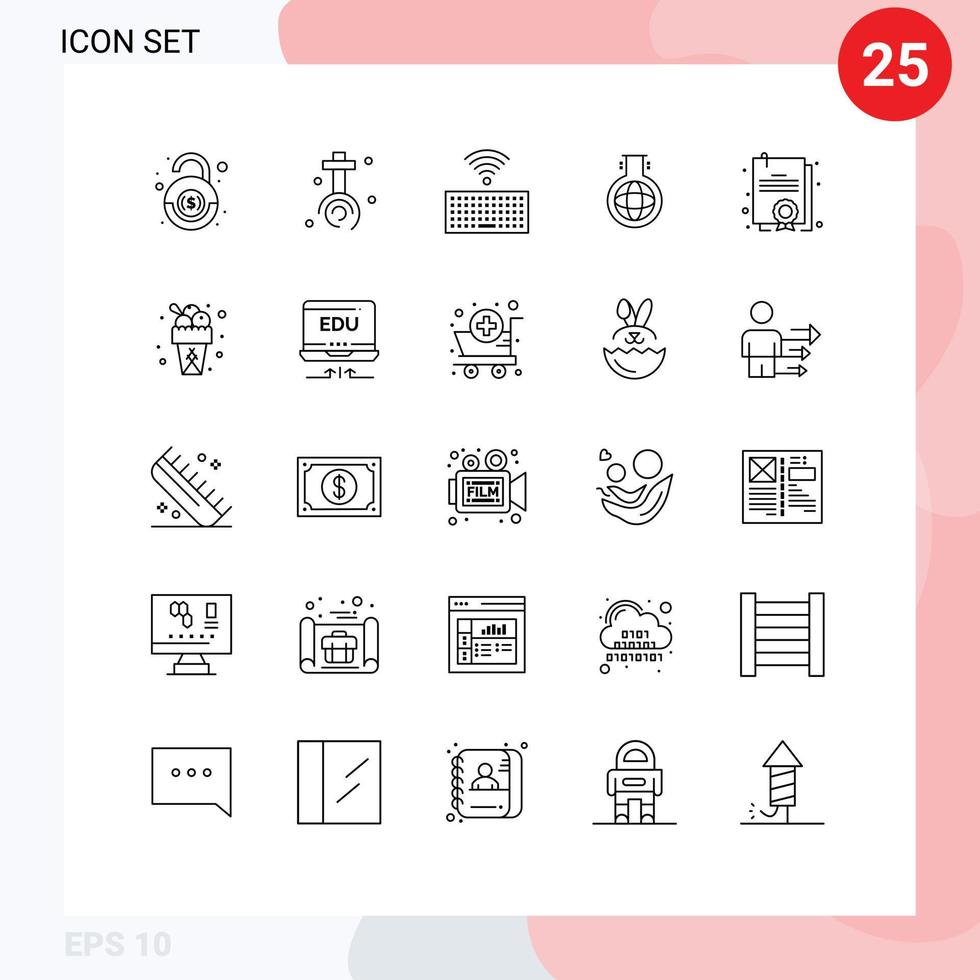 pacote de linha vetorial editável de 25 linhas simples de experimento de hardware de certificado de diploma frasco elementos de design vetorial editáveis vetor