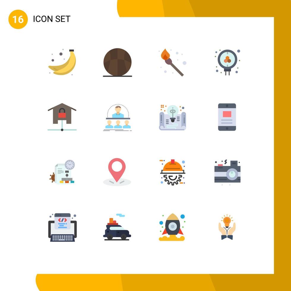 conjunto de cores planas de interface móvel de 16 pictogramas de dispositivos de kit pacote editável de molécula de pesquisa de acampamento de elementos de design de vetores criativos