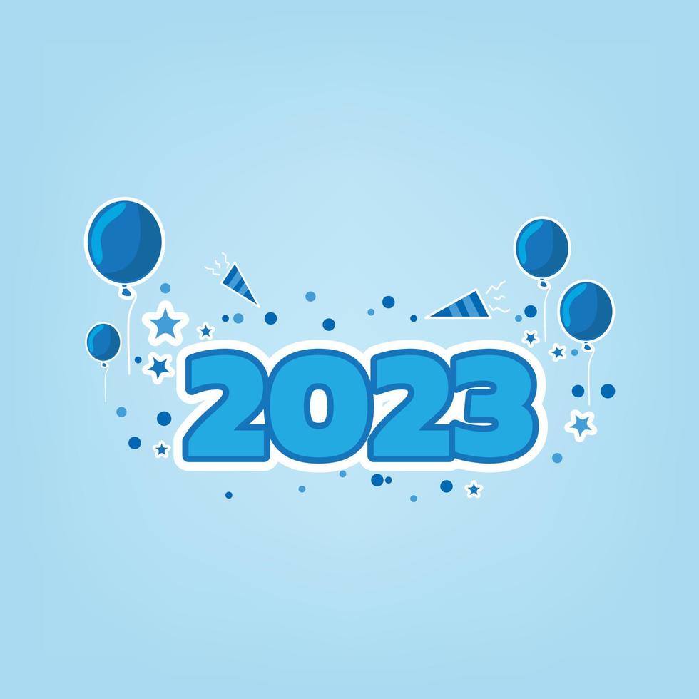 Número 2023 em fundo azul claro. cartaz de tipografia de celebração de modelo de design, banner ou cartão de feliz ano novo. ilustração vetorial vetor