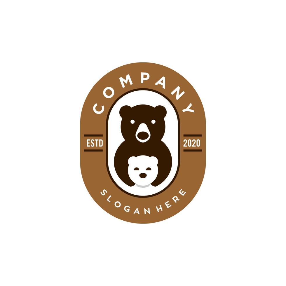 desenho animado fofo de urso mãe e bebê urso em ícone de logotipo de estilo distintivo ilustração em vetor