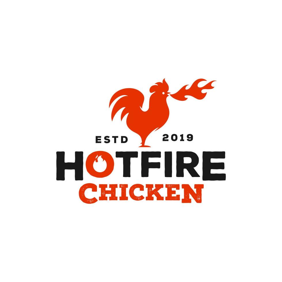 logotipo de frango de fogo rústico, ilustração de ícone vetorial de símbolo quente de chama de galinha, logotipo vermelho e preto moderno, mascote de ícone de restaurante de fast food vetor