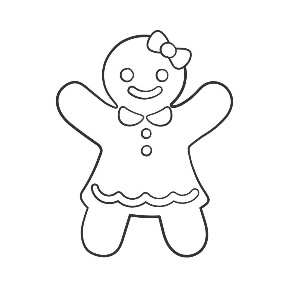 ilustração dos desenhos animados do esboço do esboço do biscoito da menina do gengibre. atividade de página de livro para colorir de tema de comida de natal de inverno para crianças. vetor