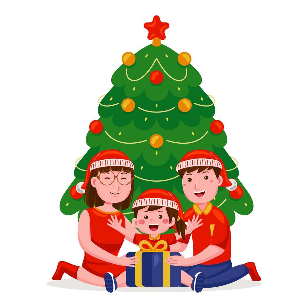 família comemorando ilustração vetorial de natal vetor