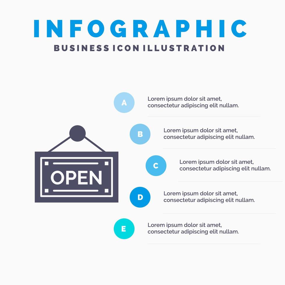 modelo de apresentação de infográficos de placa de loja aberta apresentação de 5 etapas vetor