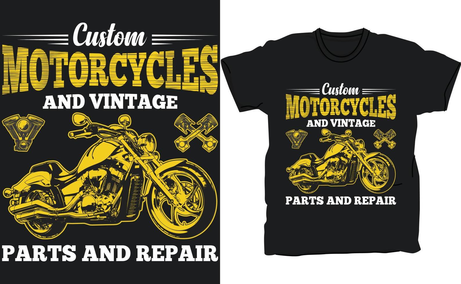motocicletas personalizadas e peças vintage e modelo de vetor de design de camiseta de reparo