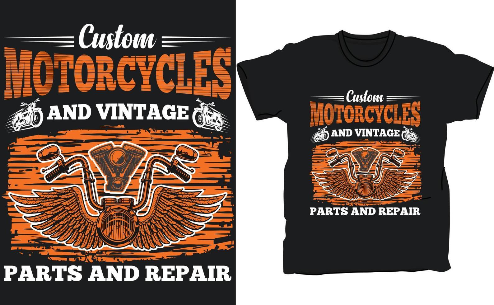 motocicletas personalizadas e peças vintage e modelo de vetor de design de camiseta de reparo