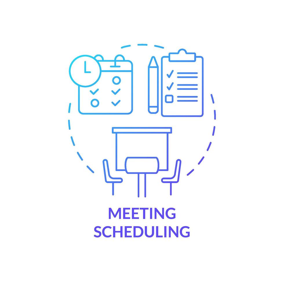 ícone do conceito de gradiente azul de agendamento de reunião. planejamento de trabalho. estabelecendo. ilustração de linha fina de idéia abstrata de norma de conferência de negócios. desenho de esboço isolado. vetor