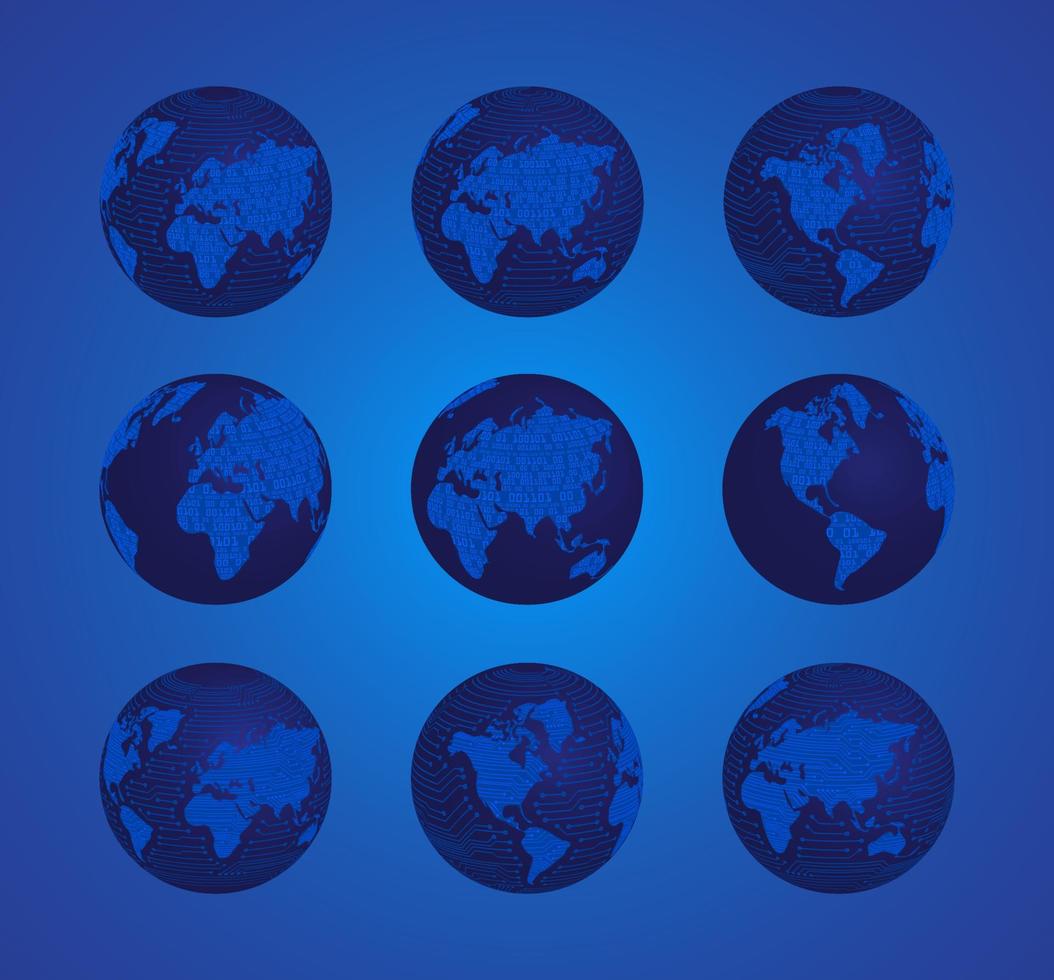 conjunto de ícones do globo de tecnologia moderna vetor