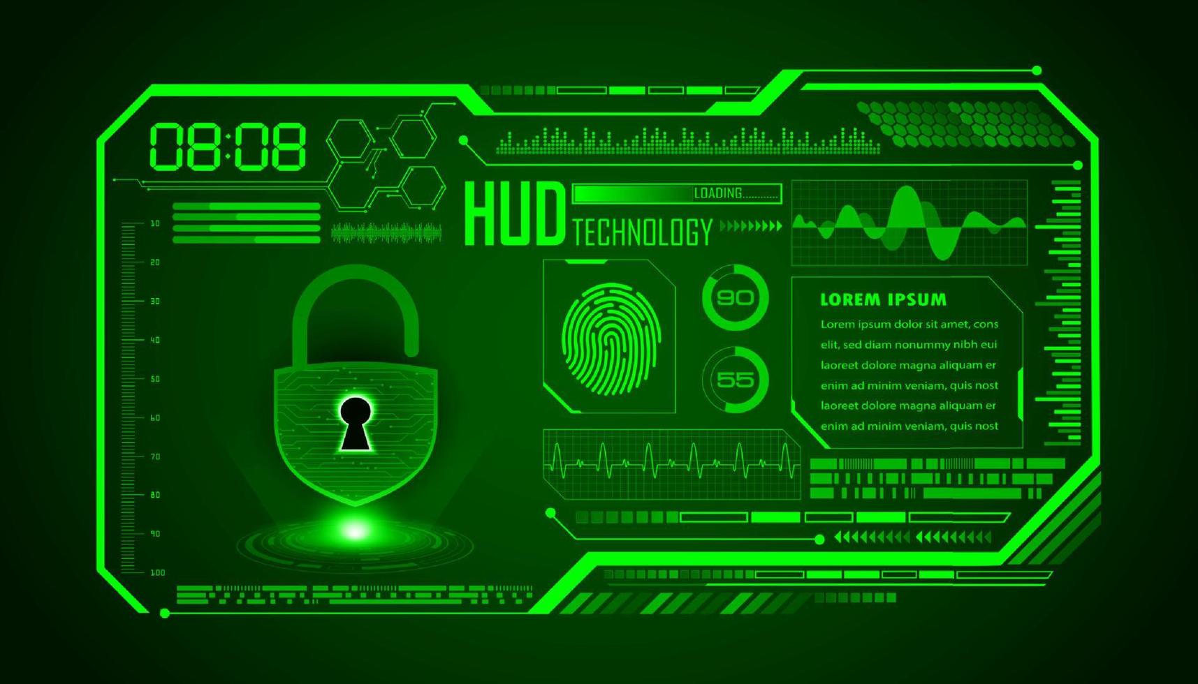 fundo de tela de tecnologia hud moderna com cadeado vetor