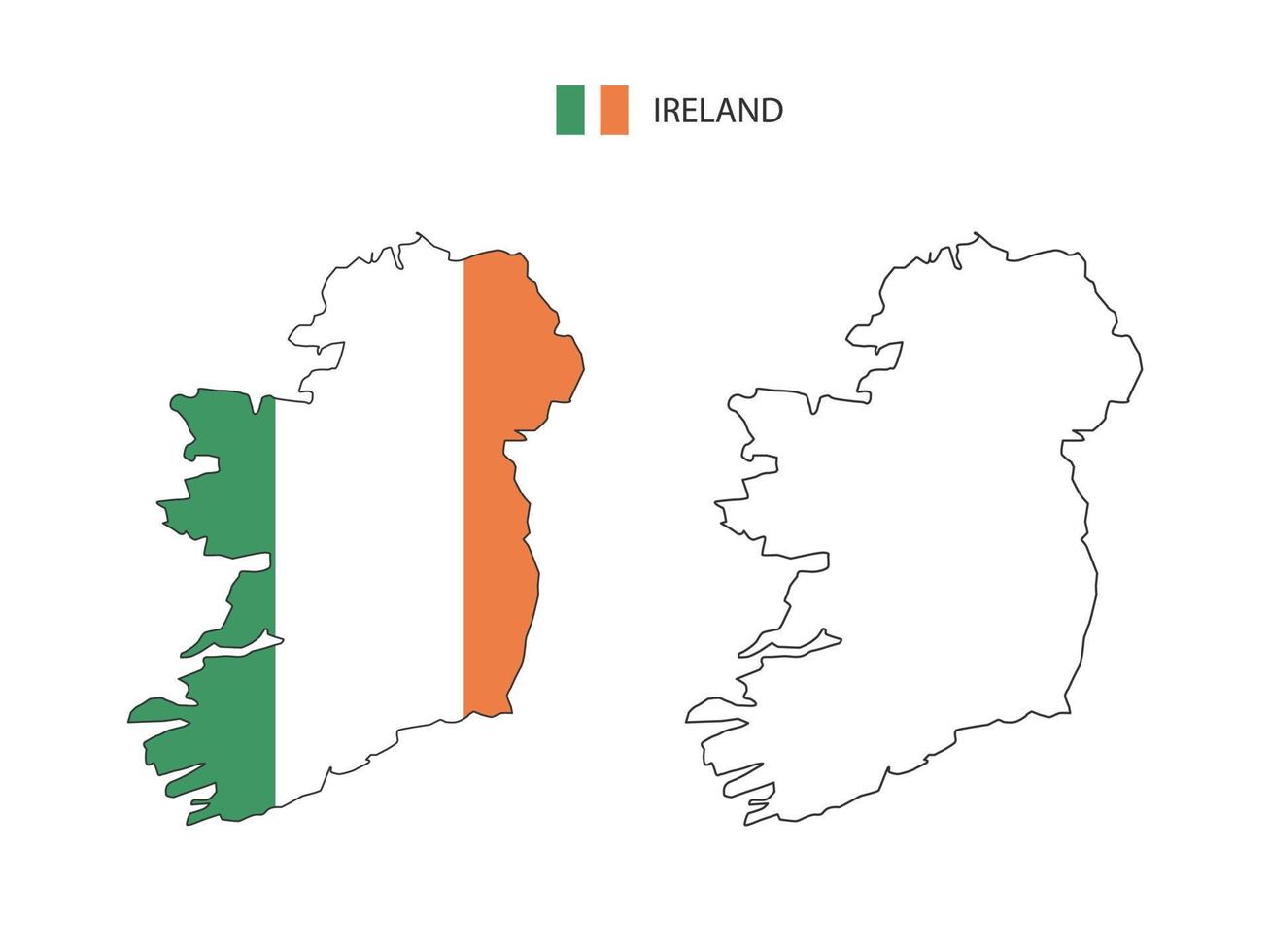 vetor da cidade do mapa da irlanda dividido pelo estilo de simplicidade do contorno. tem 2 versões, versão de linha fina preta e cor da versão da bandeira do país. ambos os mapas estavam no fundo branco.