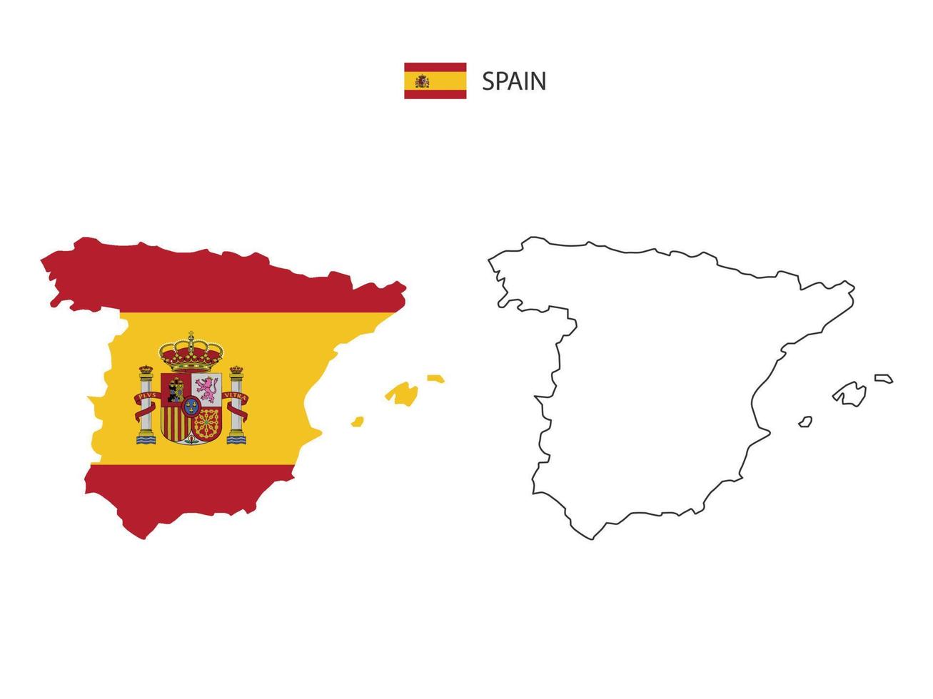 vetor da cidade do mapa da espanha dividido pelo estilo de simplicidade do contorno. tem 2 versões, versão de linha fina preta e cor da versão da bandeira do país. ambos os mapas estavam no fundo branco.