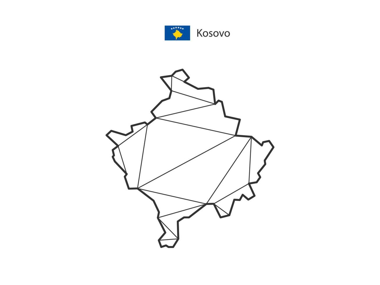 estilo de mapa de triângulos de mosaico de Kosovo isolado em um fundo branco. design abstrato para vetor. vetor