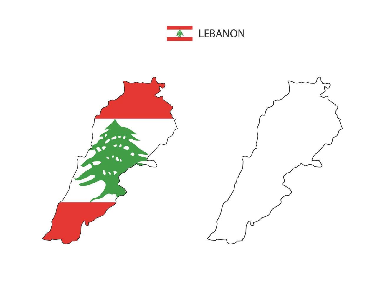 vetor da cidade do mapa do líbano dividido pelo estilo de simplicidade do esboço. tem 2 versões, versão de linha fina preta e cor da versão da bandeira do país. ambos os mapas estavam no fundo branco.