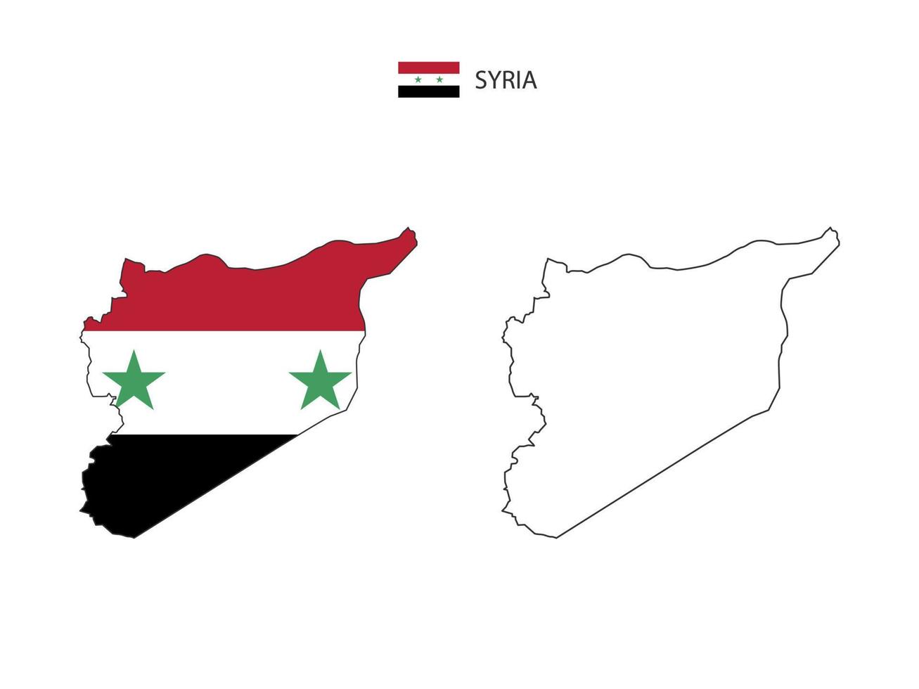 vetor da cidade do mapa da síria dividido pelo estilo de simplicidade do contorno. tem 2 versões, versão de linha fina preta e cor da versão da bandeira do país. ambos os mapas estavam no fundo branco.