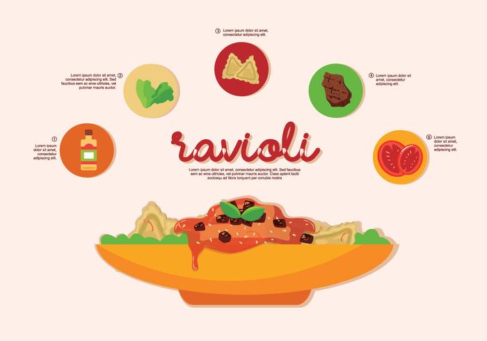 Ilustração italiana do vetor do ingrediente do Ravioli do alimento italiano