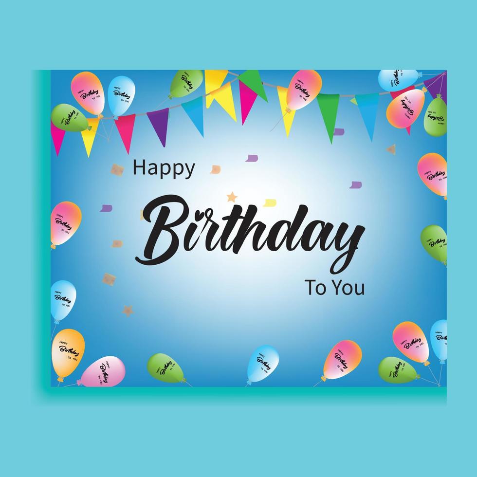 design de vetor de tipografia de feliz aniversário para cartões e pôster com balão, confete e modelo de design para comemoração de aniversário.