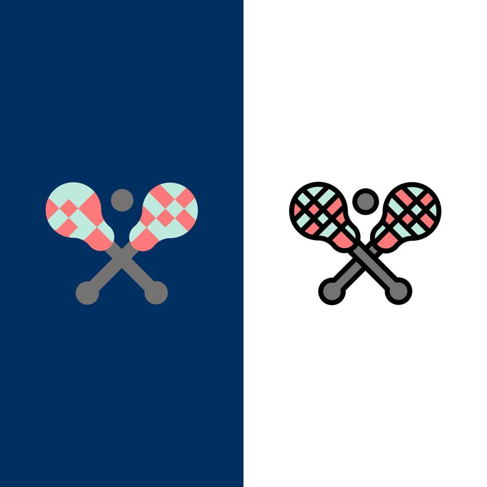 crosse lacrosse stick sticks ícones planos e conjunto de ícones cheios de linha vector fundo azul