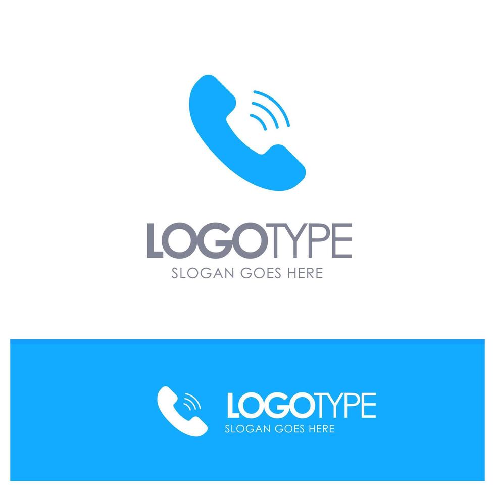 telefone de comunicação de chamada logotipo sólido azul com lugar para slogan vetor