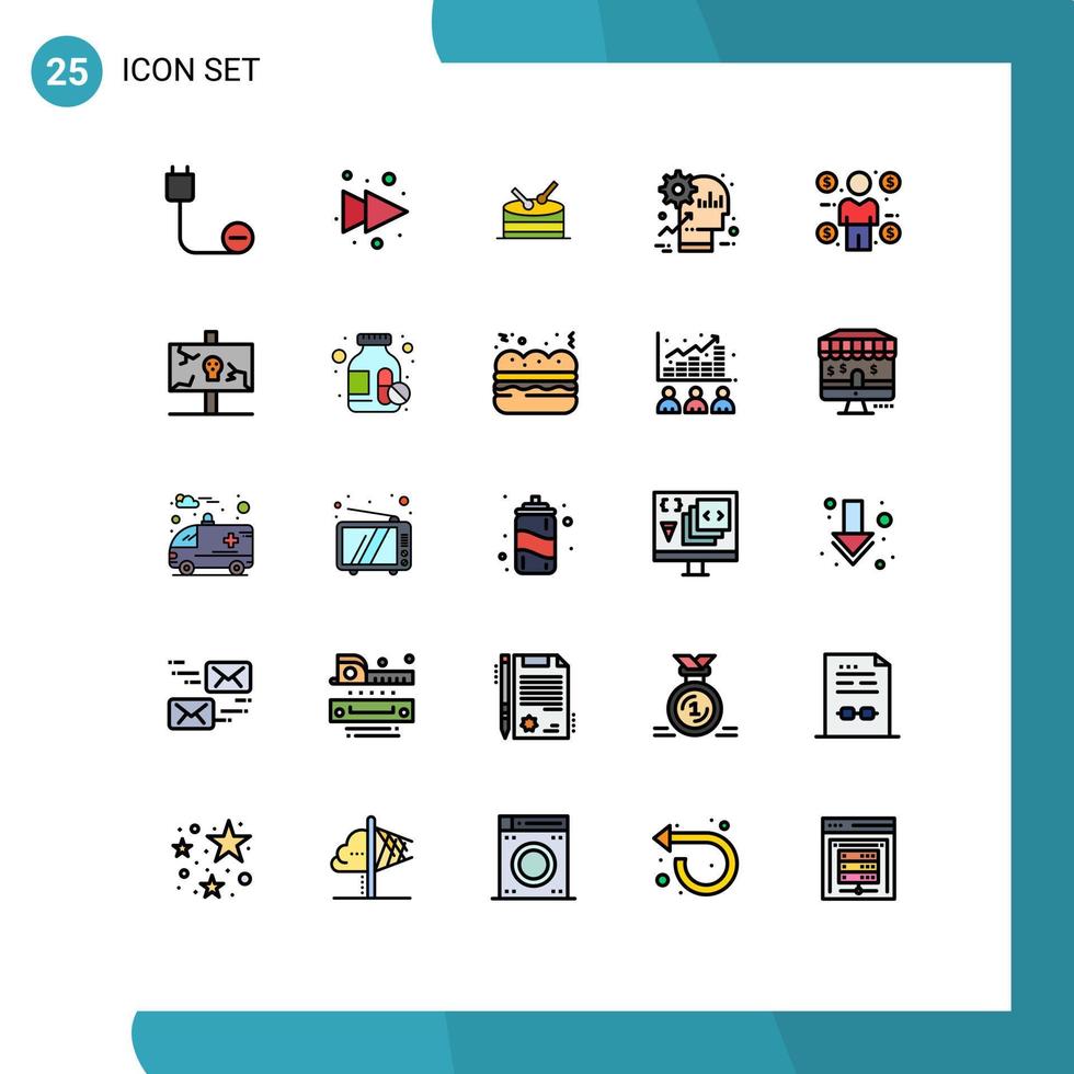25 cores planas de linha cheia de vetores temáticos e símbolos editáveis de elementos de design de vetores editáveis de produtividade de tambor de negócios de moeda