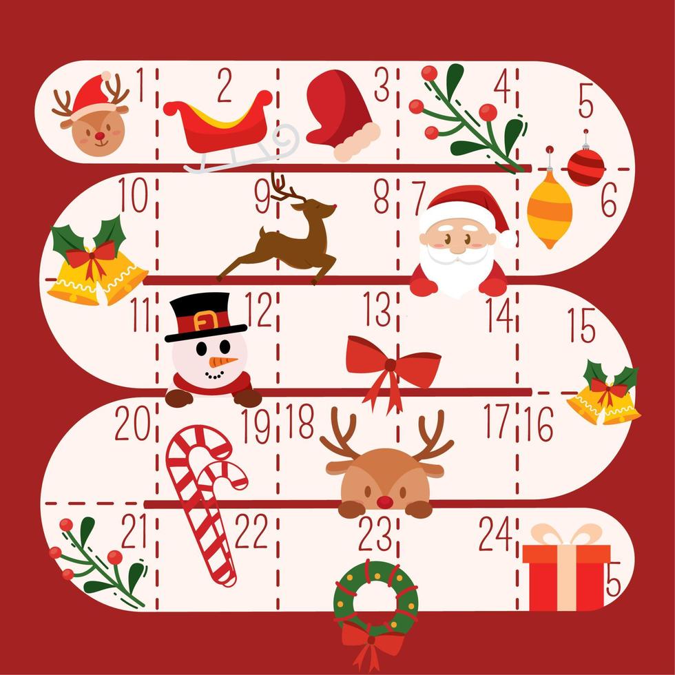 calendário do advento do natal com ilustração vetorial de objetos tradicionais vetor