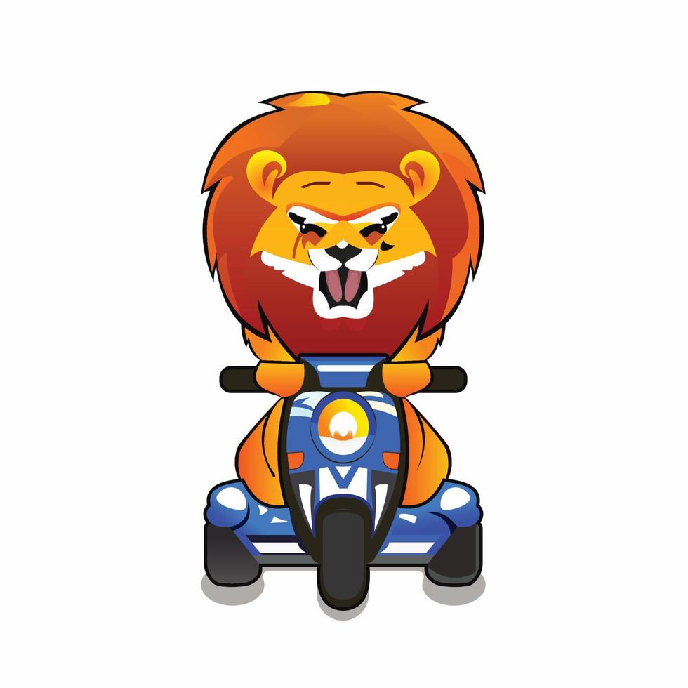 design de mascote de scooter de condução de leão bonito vetor